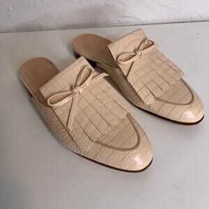 J.Crew Kiltie Academy Womens Cream Leather Penny Loafer Mules size 8M
